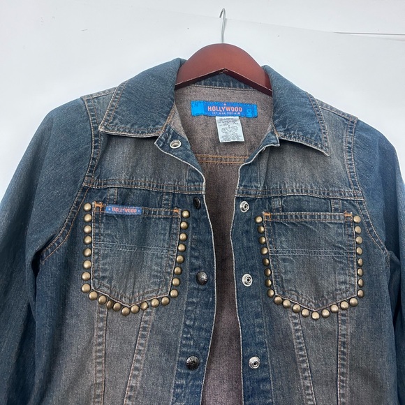 vintage faded gold studded denim jacket hollywood jean co - Picture 4 of 12